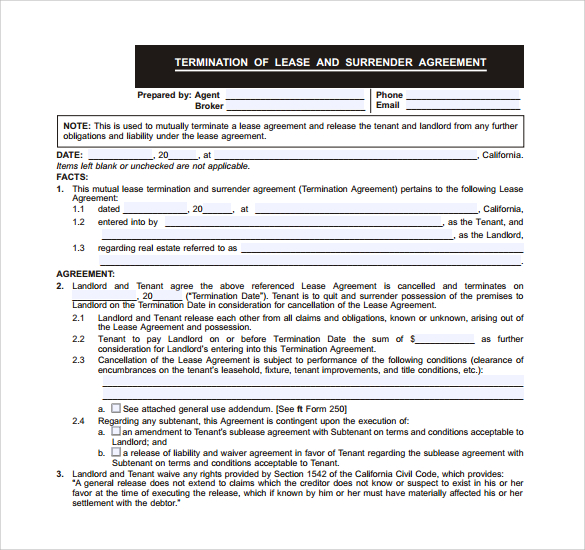 termination of lease and surrender agreement