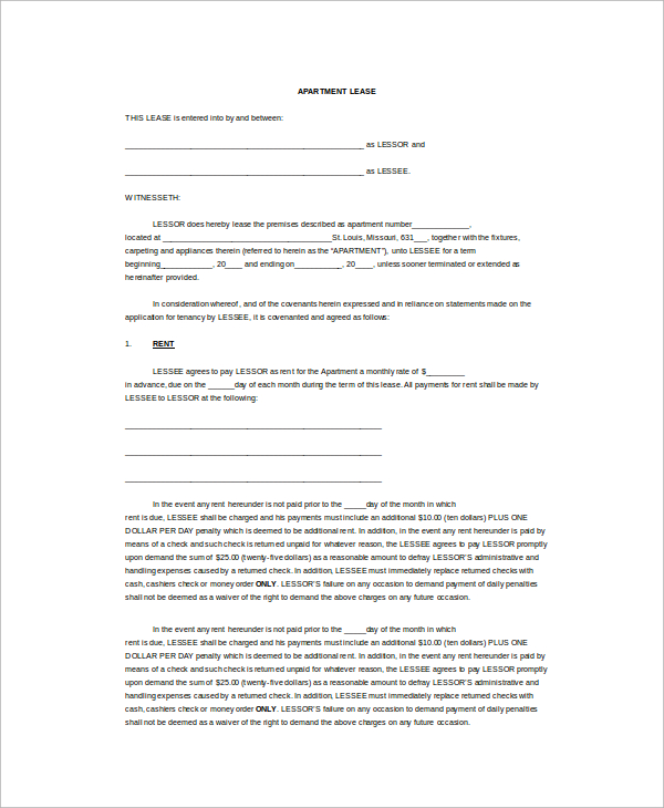 apartment lease word template