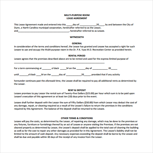 room lease agreement to download