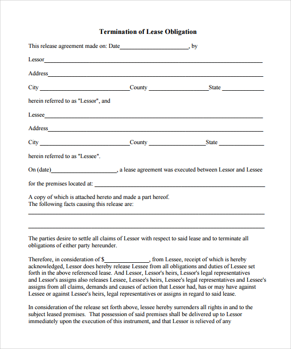 termination of lease obligation letter