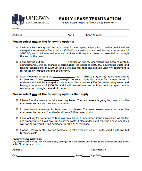 sample early lease termination letter