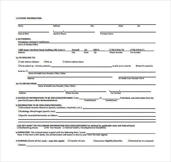 medical records release form to print
