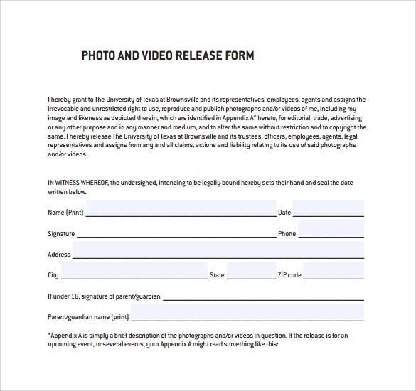 9 Video Release Forms Sample Templates