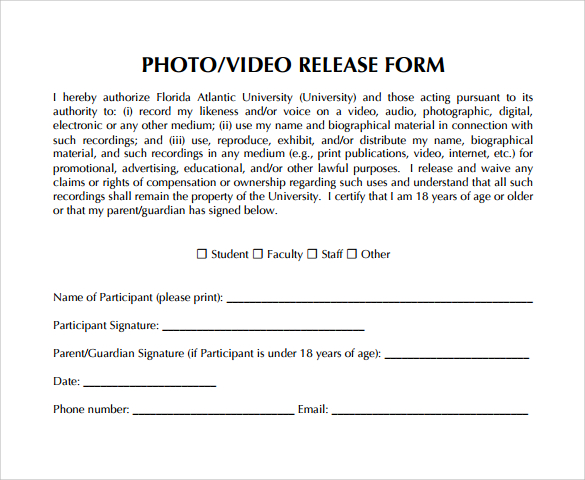 Free Photo And Video Release Form Template PRINTABLE TEMPLATES