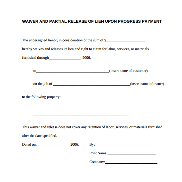 Free Printable Lien Release Form