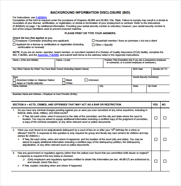 FREE 7 Background Check Forms In PDF MS Word