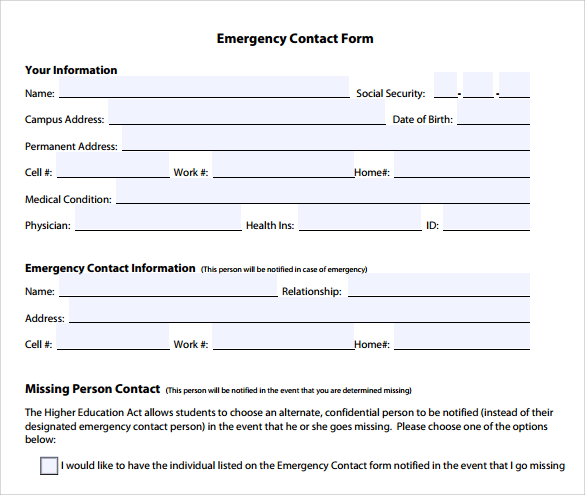 12 Sample Emergency Contact Forms to Download Sample Templates