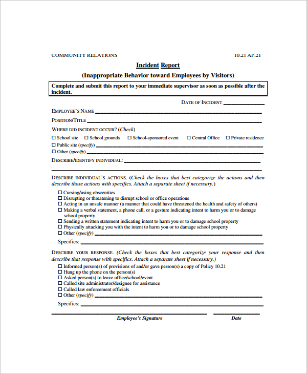 Sample Employee Incident Report Letter from images.sampletemplates.com