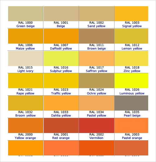 free ral color chart template