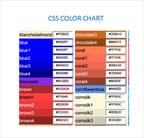 css color chart pdf