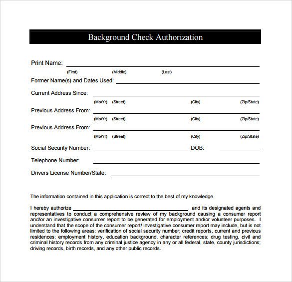 Printable Background Check Authorization Form Template Printable 