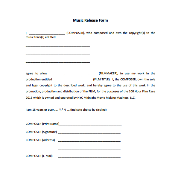 printable music release form