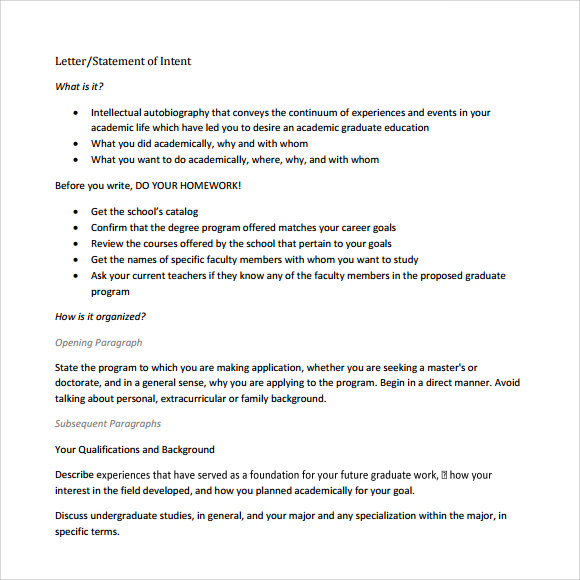 Letter Of Intent Graduate School 9 Download Documents In Pdf Word