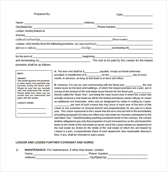 apartment lease agreement template