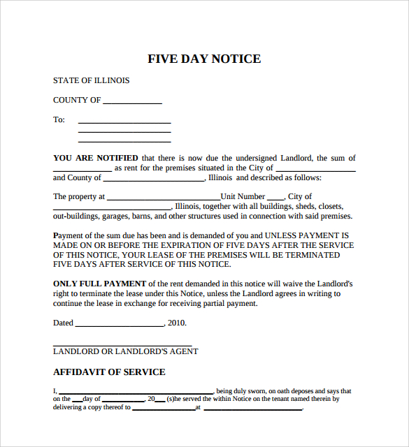 Five Day Eviction Notice Letter