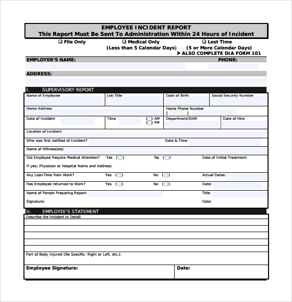 employee incident report to print