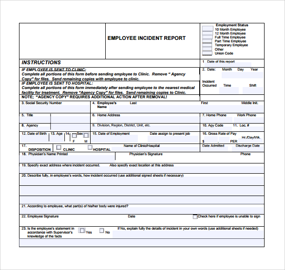 employee incident report for free