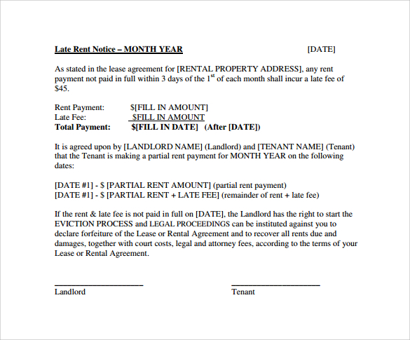 notice sample eviction printable Docs, Rental 9 Templates  Google MS PDF,  Notice Late