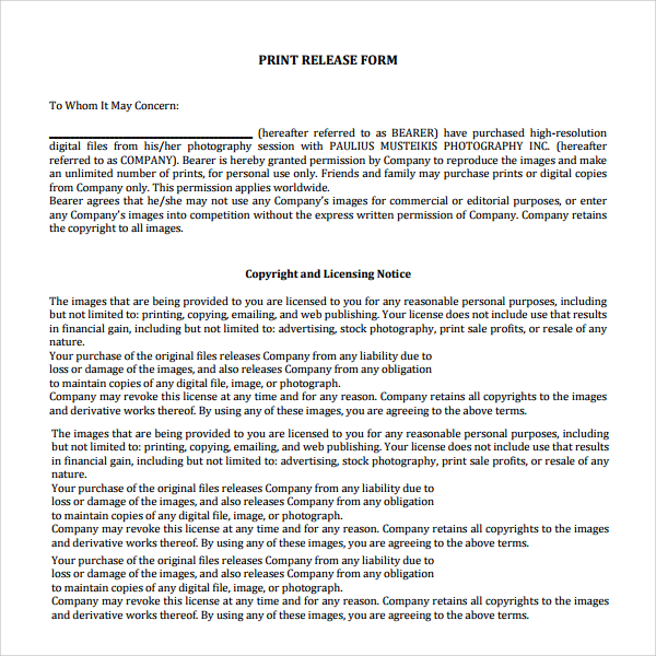 FREE 7 Print Release Forms In PDF