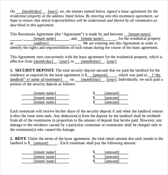 room lease agreement example template