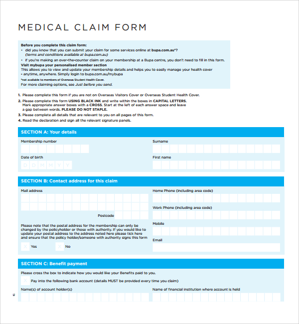 Medical Claim Form Templates Free Printable Vrogue