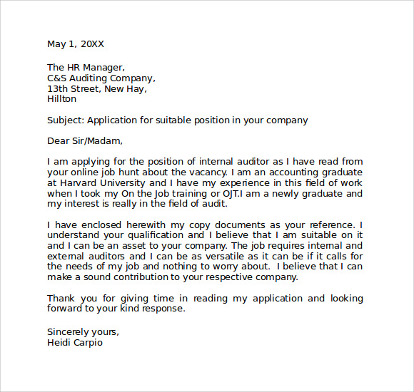 application letter of intent sample for job position