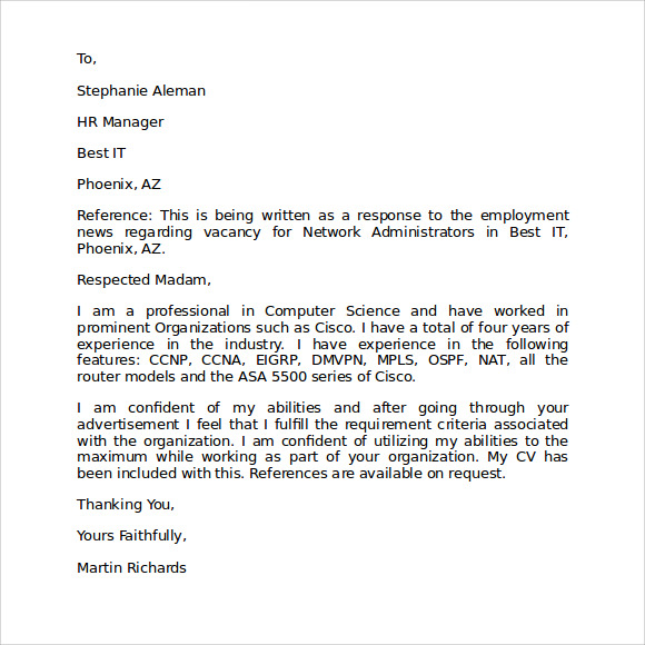 letter of intent for employment template