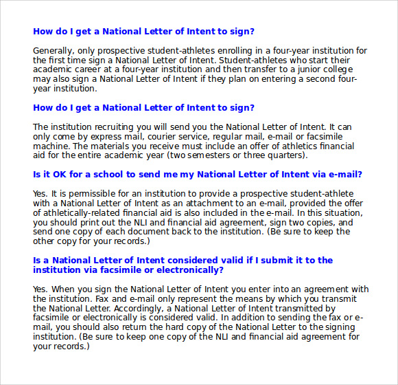 10+ National Letter of Intent Templates  Sample Templates