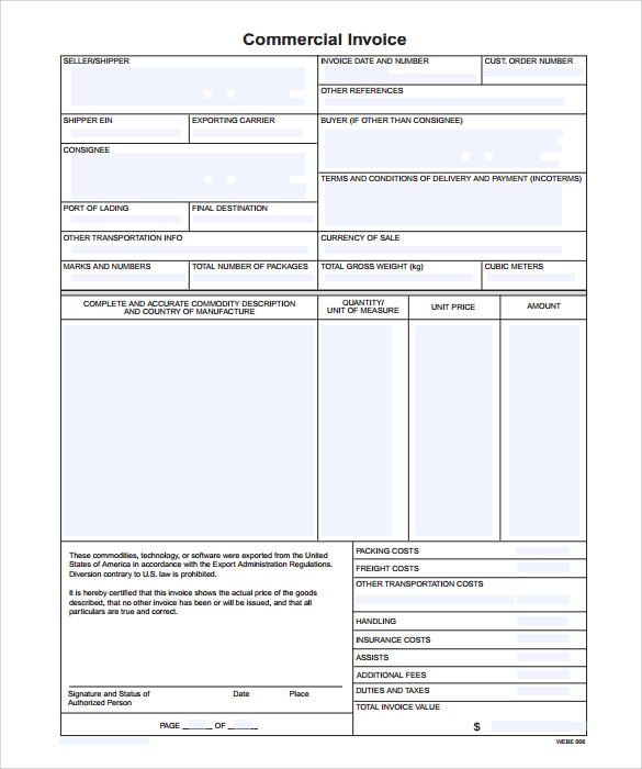 commercial indesign invoice