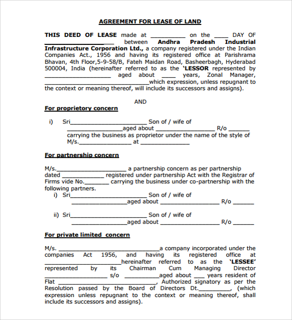 basic land lease agreement template