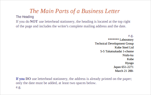 parts of business letter