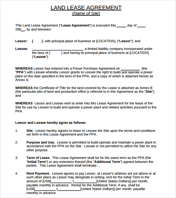 owned land lease agreement template