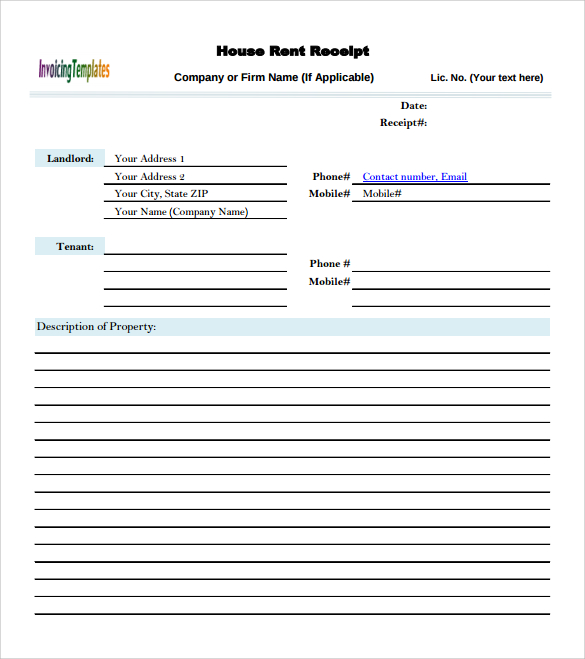 house rent invoice receipt template