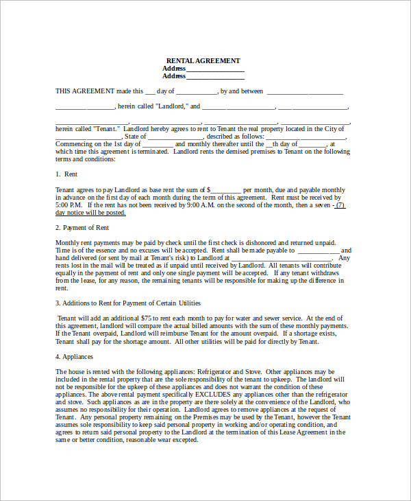 free 12 printable lease agreement templates in pdf ms word