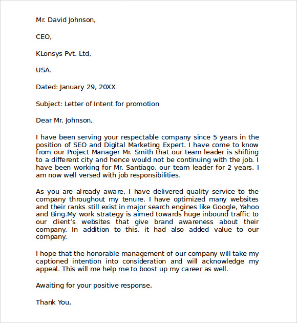 cover letter to apply for promotion