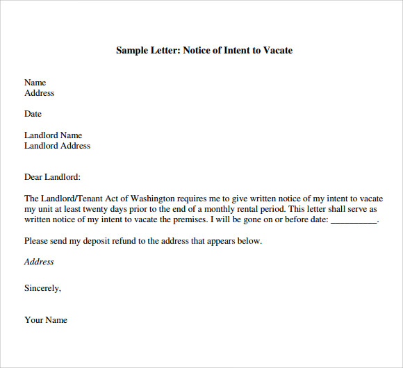 FREE 6+ Letter of Intent to Vacate Templates in PDF MS Word