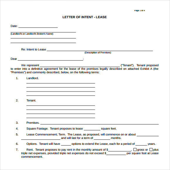 letter of intent real estate lease