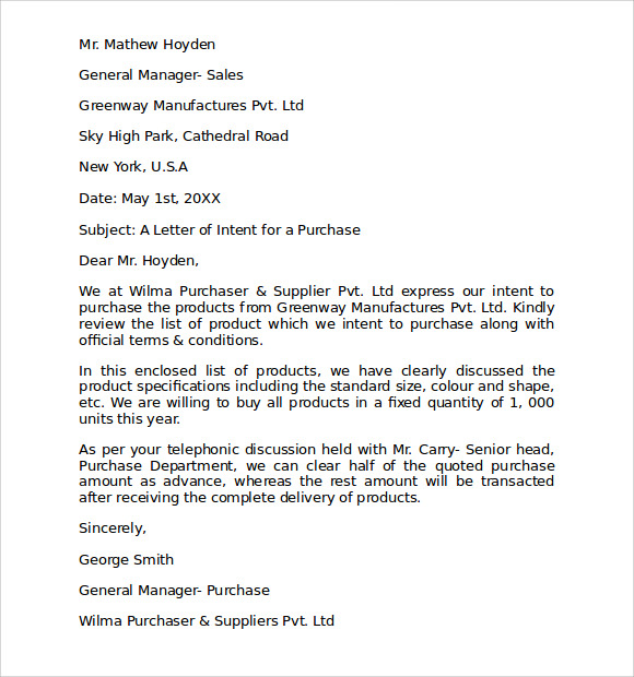 FREE 18 Sample Letter Of Intent To Purchase In PDF MS Word