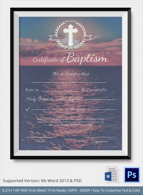 sample baptism certificate template