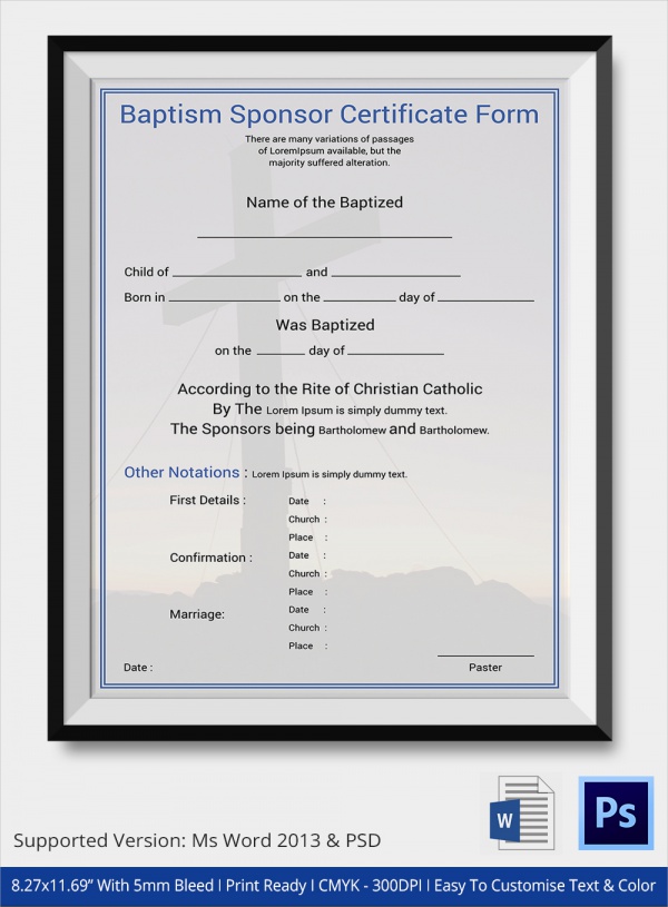 baptism sponsor certificate form