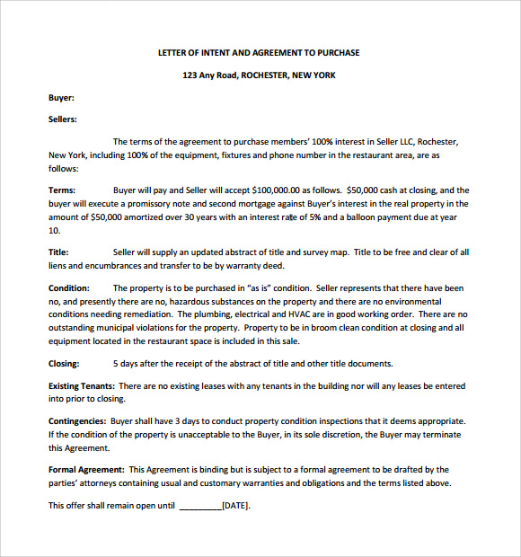 letter of intent to purchase equipment