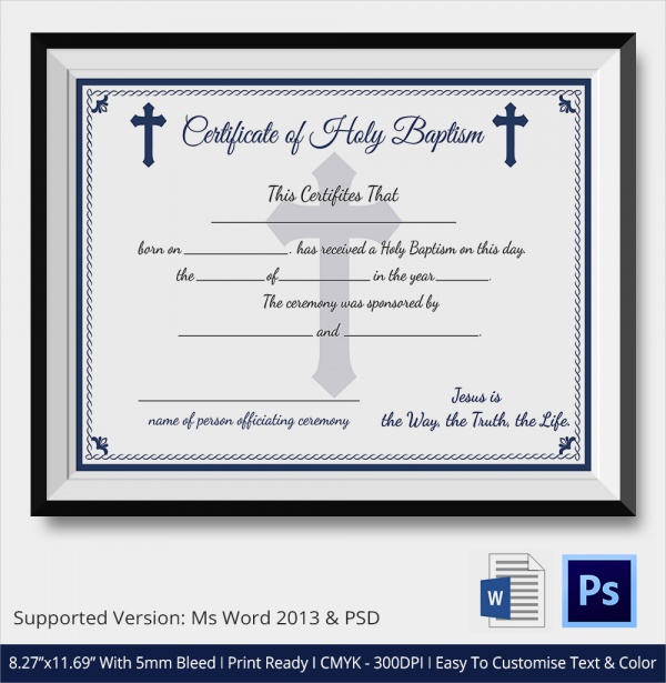 FREE 23  Sample Baptism Certificate Templates in PDF MS Word PSD