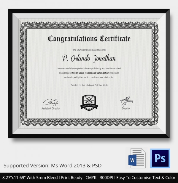 congratulations certificate general format