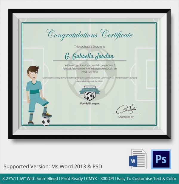 sports award winning congratulations certificate template