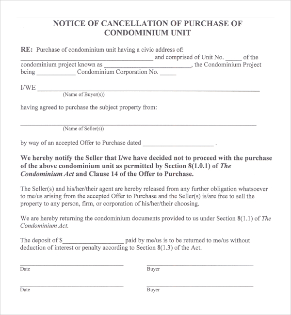 notice of cancellation 