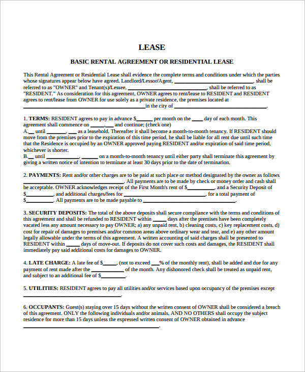 10 sample blank lease agreement templates sample templates