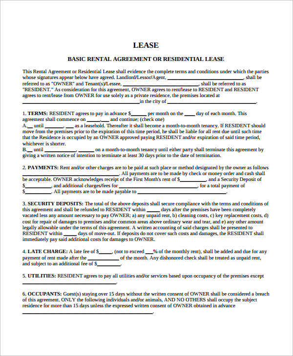 FREE 9 Blank Lease Agreement Templates In PDF MS Word