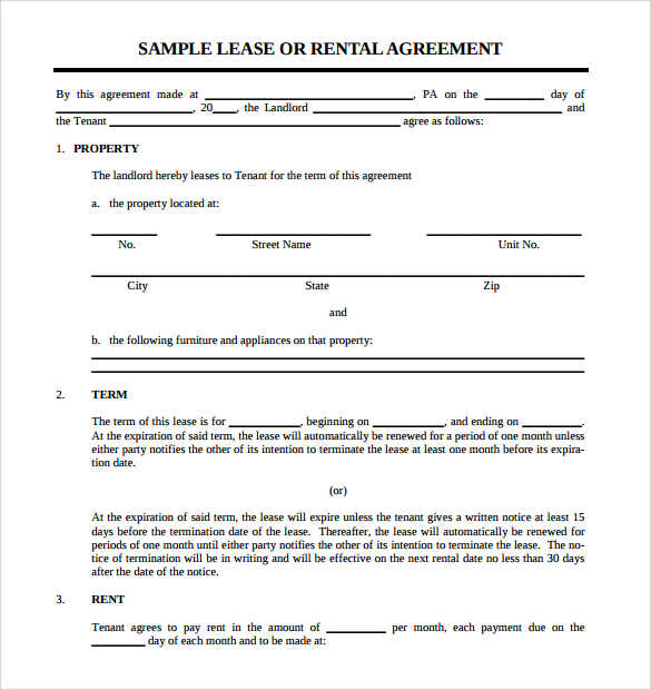 printable rental lease agreement