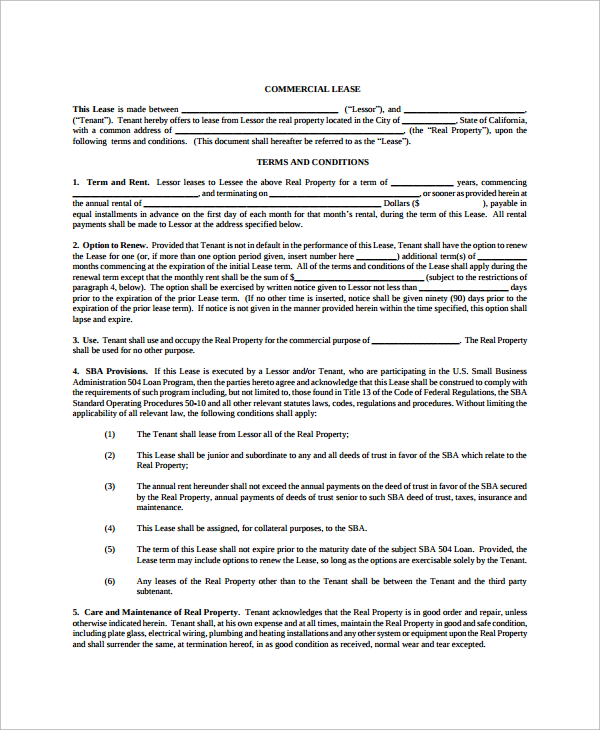 blank commercial lease agreement