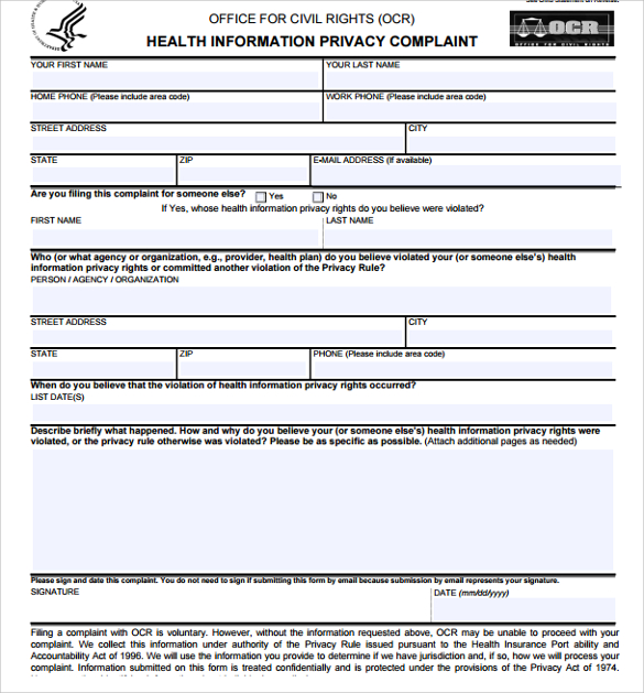 health information osha 300 complaint form